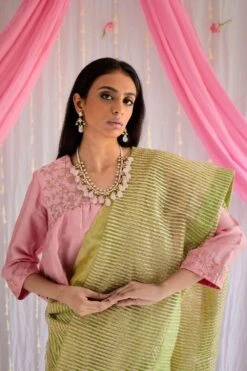 Shorshe Citrus Green Chanderi Sari 8 Shorshe Citrus Green Chanderi Sari -Inca Sales Store 217shor28 2 1