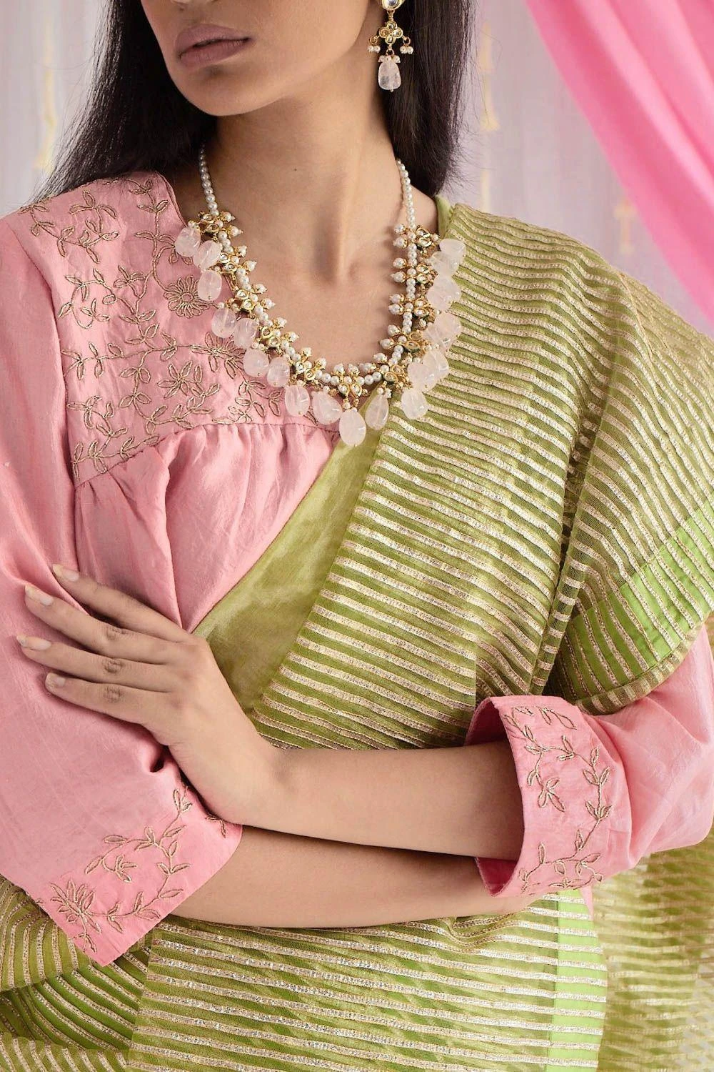 Shorshe Citrus Green Chanderi Sari 5 Shorshe Citrus Green Chanderi Sari - Image 3