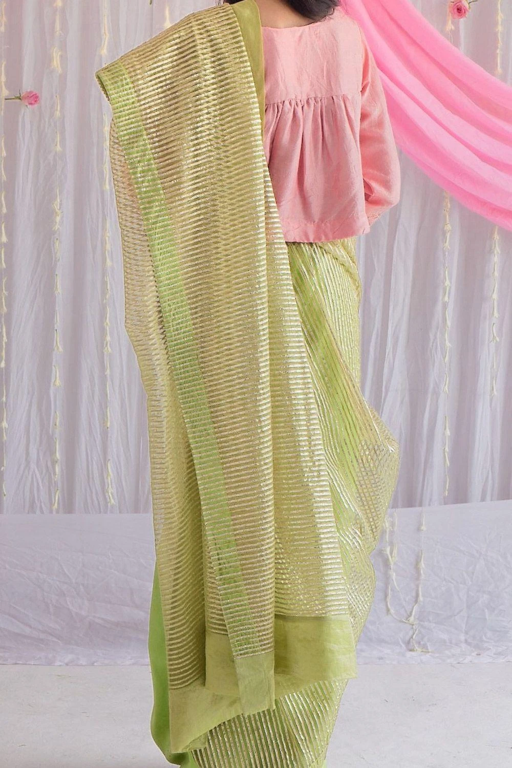 Shorshe Citrus Green Chanderi Sari 7 Shorshe Citrus Green Chanderi Sari - Image 5
