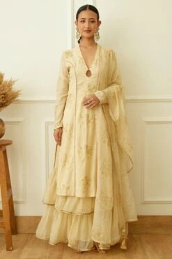 Nikasha Beige Foil Embroidered Sharara Set