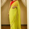 Nikasha Lime Green Pure Silk Chiffon Sari Set -Inca Sales Store 21823na2 1