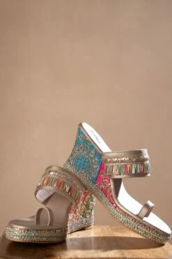 Stoffa Beige Brocade Border Wedges -Inca Sales Store 21923st1 3