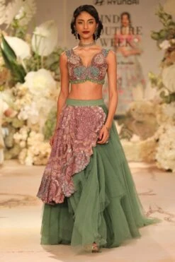 Varun Bahl Moss Green Embellished Lehenga Set