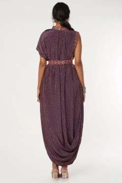 SVA Blue Leaf Printed Dress With An Embellished Belt -Inca Sales Store 219sva23 3