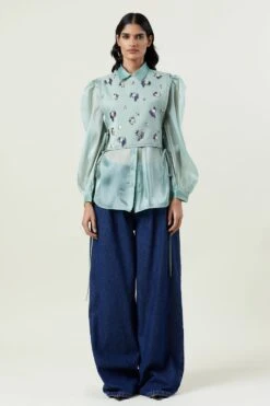 Kanika Goyal Label Mint Green Full-sleeve Organza Shirt