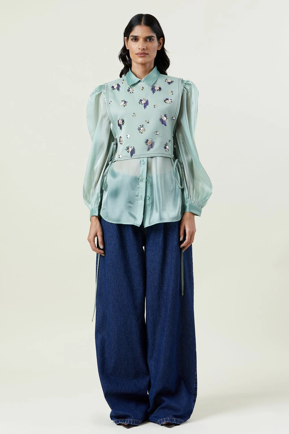 Kanika Goyal Label Mint Green Full-sleeve Organza Shirt 3 Kanika Goyal Label Mint Green Full-sleeve Organza Shirt