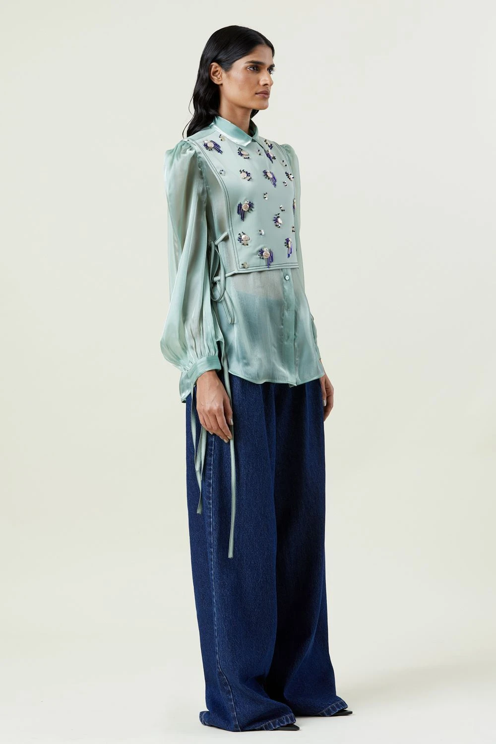 Kanika Goyal Label Mint Green Full-sleeve Organza Shirt 4 Kanika Goyal Label Mint Green Full-sleeve Organza Shirt - Image 2