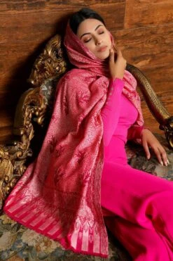 Dusala India Pink Handwoven Cashmere Fine Wool Stole -Inca Sales Store 2211dus10 3