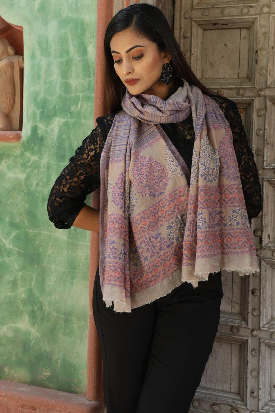 Dusala India Puple Handwoven Cashmere Stole 3 Dusala India Puple Handwoven Cashmere Stole