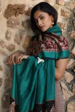 Dusala India Green Cashmere Fine Wool Aari Work Stole 10 Dusala India Green Cashmere Fine Wool Aari Work Stole -Inca Sales Store 2211dus23 3