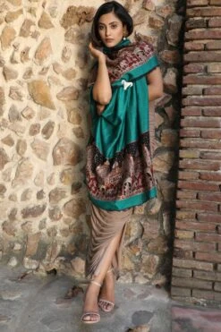 Dusala India Green Cashmere Fine Wool Aari Work Stole 12 Dusala India Green Cashmere Fine Wool Aari Work Stole -Inca Sales Store 2211dus23 5