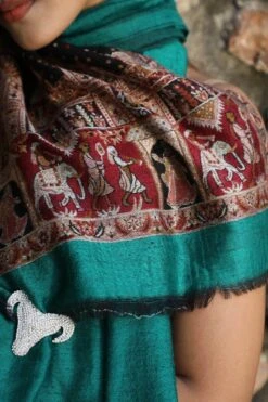 Dusala India Green Cashmere Fine Wool Aari Work Stole 13 Dusala India Green Cashmere Fine Wool Aari Work Stole -Inca Sales Store 2211dus23 6
