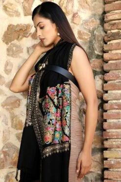 Dusala India Black Cashmere Fine Wool Aari Work Stole -Inca Sales Store 2211dus25 5
