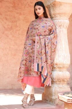Dusala India Multicoloured Handwoven Cashmere Kalamkari Stole