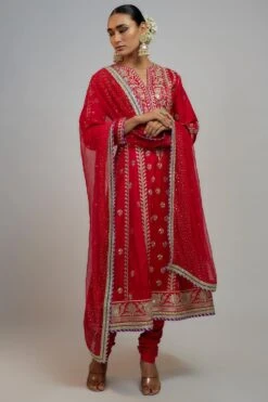 Gopi Vaid Cardinal Crimson Sequin Adorned Anarkali Set -Inca Sales Store 22124gv11 2