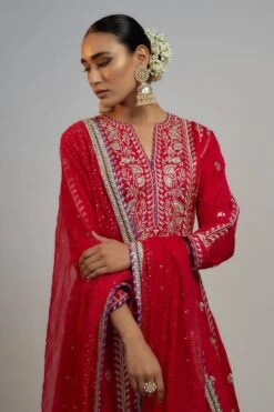 Gopi Vaid Cardinal Crimson Sequin Adorned Anarkali Set -Inca Sales Store 22124gv11 3