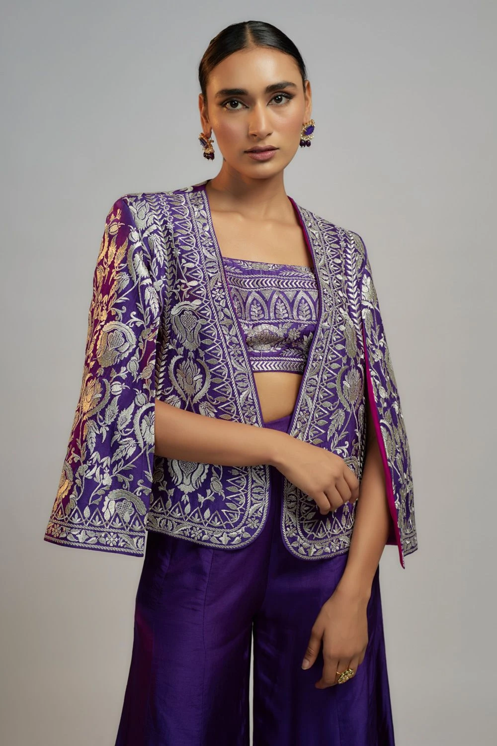 Gopi Vaid Ultraviolet Haze Sequin Adorned Jacket Set 5 Gopi Vaid Ultraviolet Haze Sequin Adorned Jacket Set - Image 3