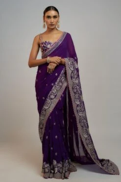 Gopi Vaid Mystic Mulberry Pre-draped Sari Set
