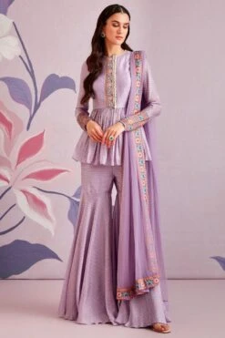 Ridhi Mehra Lilac Silk Peplum & Gharara Set With Dupatta