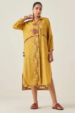 Sunira Designs Yellow Gulzaar Shirt Dress 9 Sunira Designs Yellow Gulzaar Shirt Dress -Inca Sales Store 2222323sg16 2