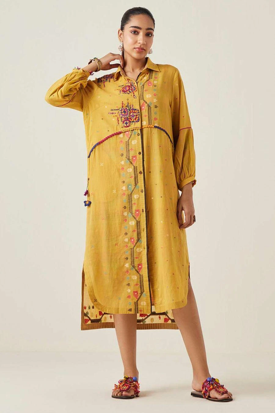 Sunira Designs Yellow Gulzaar Shirt Dress 4 Sunira Designs Yellow Gulzaar Shirt Dress - Image 2