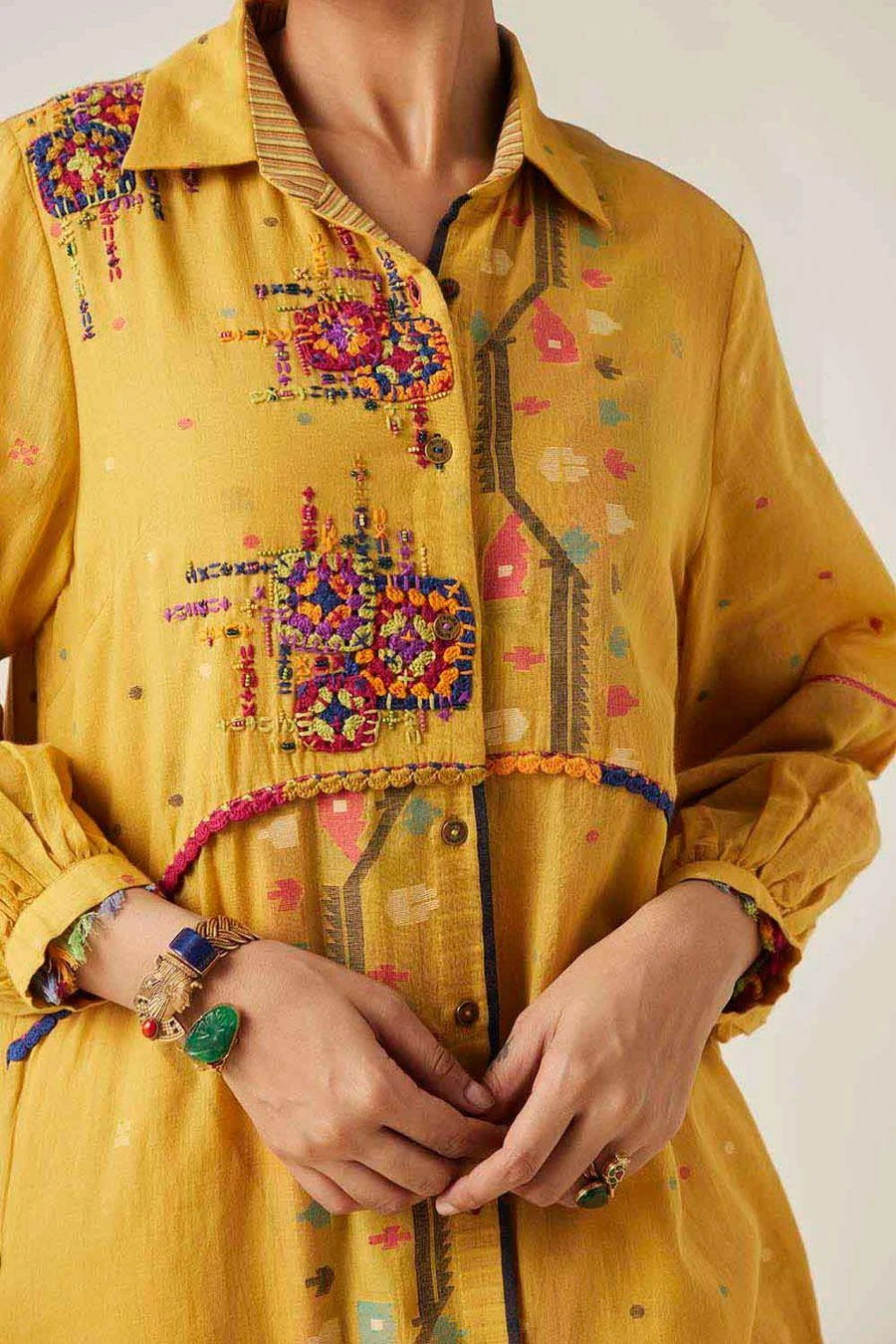 Sunira Designs Yellow Gulzaar Shirt Dress 6 Sunira Designs Yellow Gulzaar Shirt Dress - Image 4