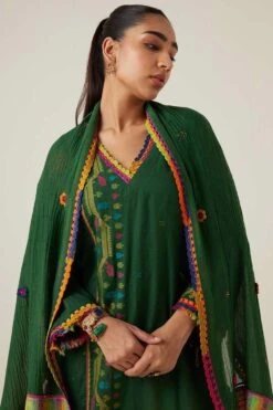 Sunira Designs Green Gulzaar Lace Stole -Inca Sales Store 2222323sg50 3