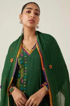 Sunira Designs Green Gulzaar Lace Stole -Inca Sales Store 2222323sg50 5