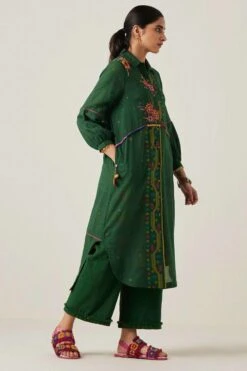 Sunira Designs Green Gulzaar Khadi Frayed Pants -Inca Sales Store 2222323sg58 2