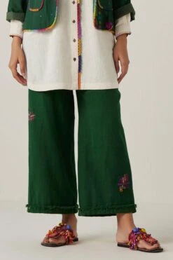 Sunira Designs Green Gulzaar Khadi Frayed Pants -Inca Sales Store 2222323sg58 4