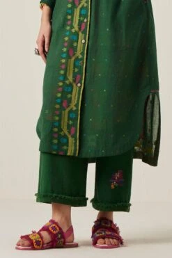 Sunira Designs Green Gulzaar Khadi Frayed Pants -Inca Sales Store 2222323sg58 5