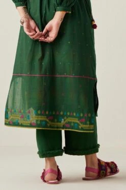 Sunira Designs Green Gulzaar Khadi Frayed Pants -Inca Sales Store 2222323sg58 6
