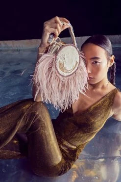 The Right Sided Alara Nautical Inspired Velvet Feather Bag