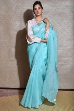 Naina Jain Blue Hand Done Bandhani Sari