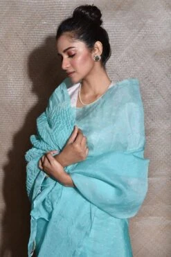 Naina Jain Blue Hand Done Bandhani Sari -Inca Sales Store 222nj12 3