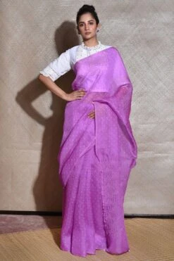 Naina Jain Lavender Bandhani On Pure Organza Sari