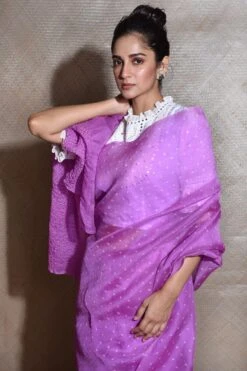 Naina Jain Lavender Bandhani On Pure Organza Sari -Inca Sales Store 222nj8 4