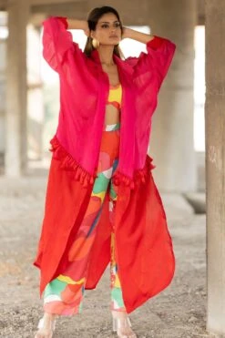 Pooja Keyur Pink & Red Dual Tone Cape -Inca Sales Store 222pok19 2