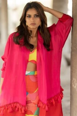 Pooja Keyur Pink & Red Dual Tone Cape -Inca Sales Store 222pok19 4
