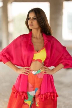 Pooja Keyur Pink & Red Dual Tone Cape -Inca Sales Store 222pok19 5