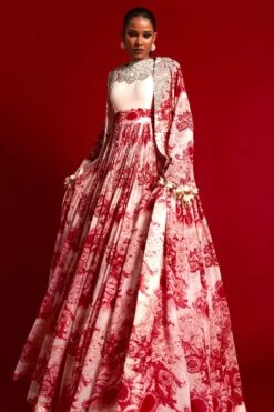 Bhumika Sharma Champagne-red Blossom Anarkali Set -Inca Sales Store 22323bs13 3