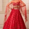 Tarun Tahiliani Red Asymmetric Organza Brocade Lehenga Set 2 Tarun Tahiliani Red Asymmetric Organza Brocade Lehenga Set -Inca Sales Store 224ttc25 1