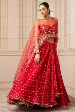 Tarun Tahiliani Red Asymmetric Organza Brocade Lehenga Set 7 Tarun Tahiliani Red Asymmetric Organza Brocade Lehenga Set -Inca Sales Store 224ttc25 2
