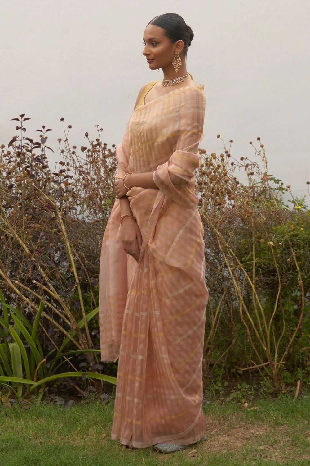 Five Point Five Peach & Gold Geometrical Motif Sari 4 Five Point Five Peach & Gold Geometrical Motif Sari - Image 2