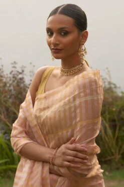 Five Point Five Peach & Gold Geometrical Motif Sari 8 Five Point Five Peach & Gold Geometrical Motif Sari -Inca Sales Store 22823fpf20 3