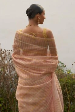 Five Point Five Peach & Gold Geometrical Motif Sari 9 Five Point Five Peach & Gold Geometrical Motif Sari -Inca Sales Store 22823fpf20 4