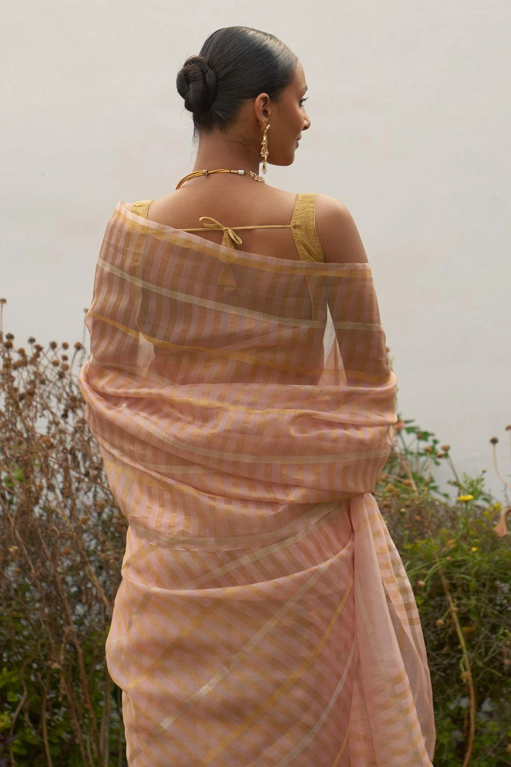 Five Point Five Peach & Gold Geometrical Motif Sari 6 Five Point Five Peach & Gold Geometrical Motif Sari - Image 4