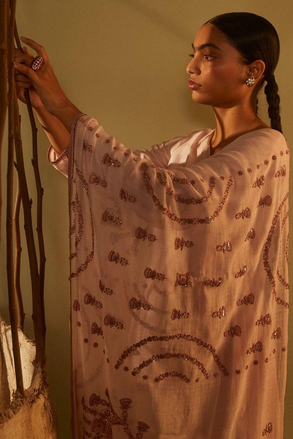 Sarang Kaur Pink Hand Embroidered Dupatta 5 Sarang Kaur Pink Hand Embroidered Dupatta - Image 3