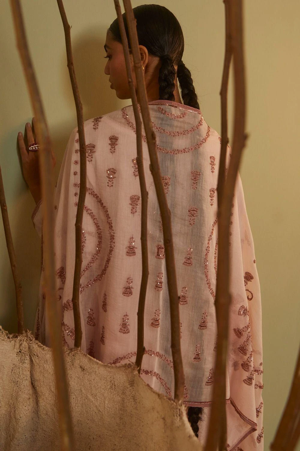 Sarang Kaur Pink Hand Embroidered Dupatta 6 Sarang Kaur Pink Hand Embroidered Dupatta - Image 4