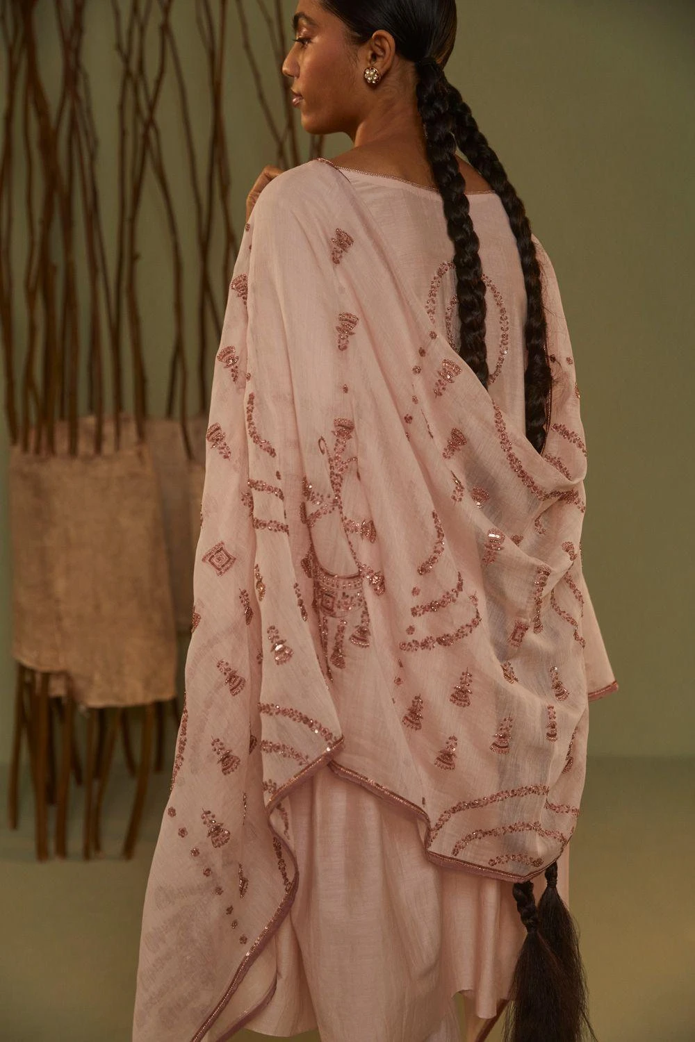 Sarang Kaur Pink Hand Embroidered Dupatta 7 Sarang Kaur Pink Hand Embroidered Dupatta - Image 5